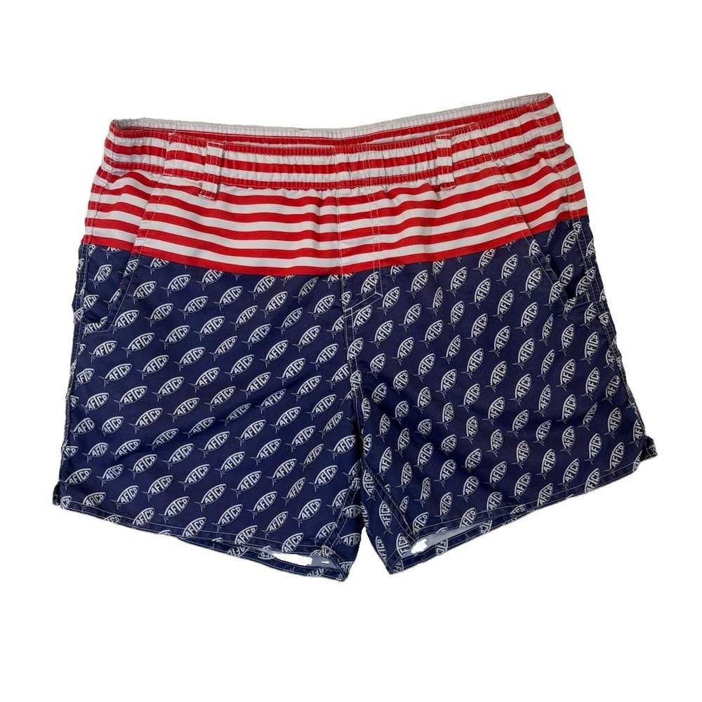 AFTCO Captain Volley Swim Trunks Red White Blue Size S 5" Inseam 0729